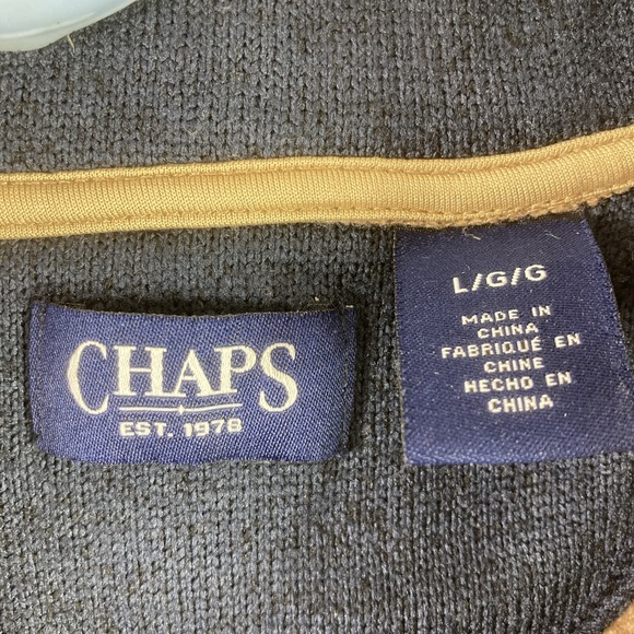 Chaps Sweater Men Large Brown 1/4 Zip Pullover Fleece Sweatshirt Pockets Logo - Picture 9 of 16